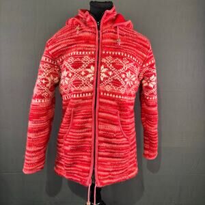 Lorenzi Jacket Women’s L Knit 100% Wool Nordic Fleece Lined Nepal Handcrafted
